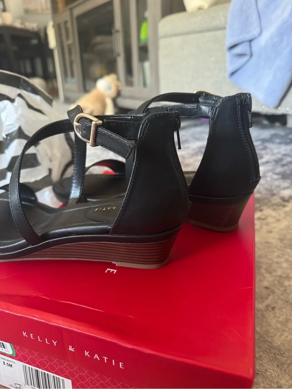 Kelly & Katie Black Cross-Strap Wedge Sandals